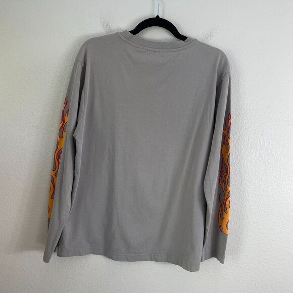 Palm Angels Unisex Medium Grey Flame Graphic Long Sleeve Shirt Triangle Logo - Picture 7 of 9